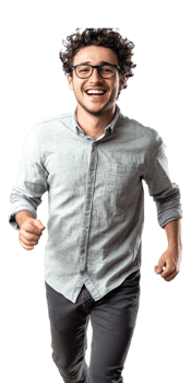 A man wearing glasses and a shirt is running png