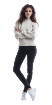 Woman in white sweater standing with arms crossed png