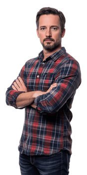 A man in a plaid shirt and jeans png