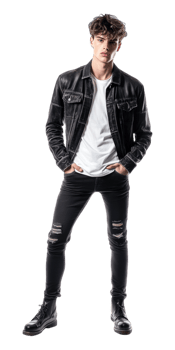 A man in black jeans and a white t - shirt png