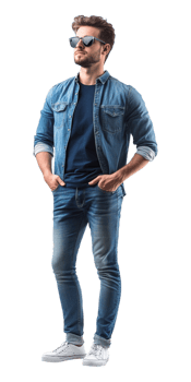 A man in jeans and sunglasses standing png