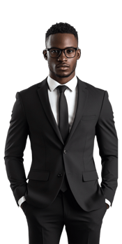 black man in suit and tie on transparent background png