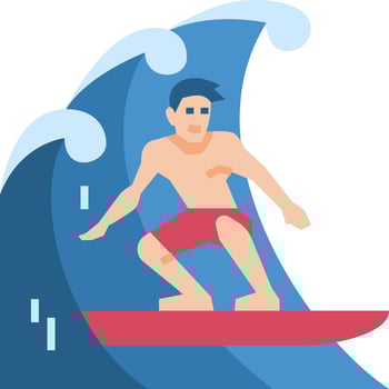 A man is surfing on a wave in a flat style vector