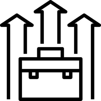A black and white illustration of a briefcase with arrows vector