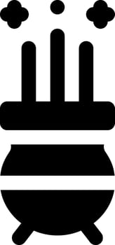 A black and white icon of a pot with smoke coming out of it vector