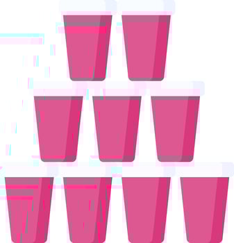 A pyramid of pink cups with white lids vector