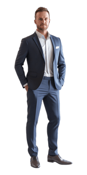 man in a suit standing with his hands on his hips png