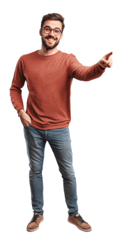 a man in glasses pointing at something png