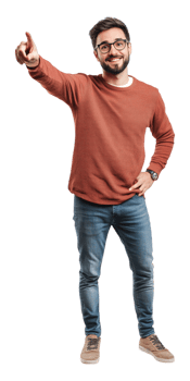 a man in glasses and a sweater pointing at something png