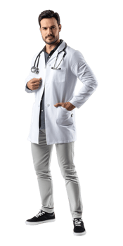 male doctor standing with his hands on his hips png