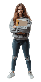 a girl in a hoodie and jeans holding a book png