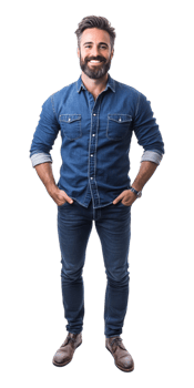 man in jeans and a shirt standing png