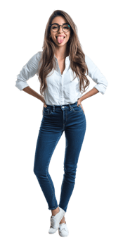 woman in jeans and a white shirt png