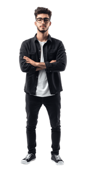 A man in glasses standing with his arms crossed png