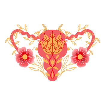 Care for female reproductive health and fertility. The uterine organ with flowers, women's health. The concept of feminism cartoon hand drawn illustration png