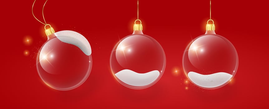 Christmas ornaments ball. Transparent glass 3d Christmas balls. Realistic Xmas decoration. New Year's holiday objects. vector
