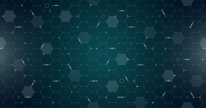 VR HUD futuristic interface hexagons grid. Digital UI screen hexagonal mesh. GUI hi tech visor seamless pattern. Spaceship head up display hex particles on dark green background. FUI Sci Fi dashboard vector
