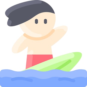 A cartoon boy riding a surfboard in the ocean vector