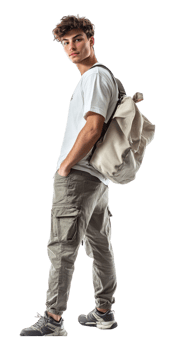 a man in a white t - shirt and cargo pants png
