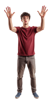 a man standing with his hands up in the air png