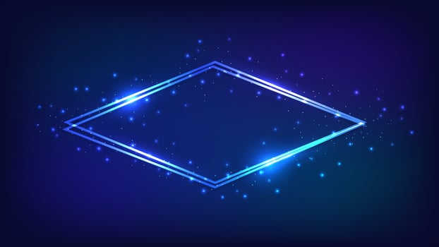Neon double rhombus frame with shining effects vector
