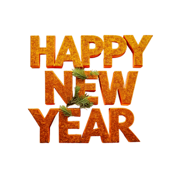 Golden Happy New Year Text with Pine Sprig png