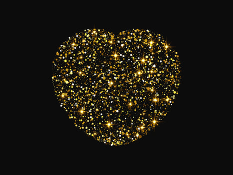 Gold glitter heart on dark background vector