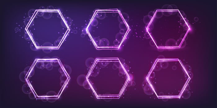 Neon hexagon frame with shining effects and sparkles vector