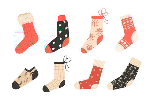 Set of Christmas Stockings with Festive Patterns vector