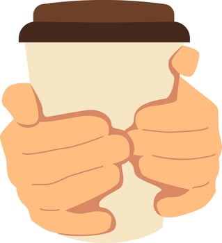 Coffee to go. Two hands holding coffee paper cup. vector