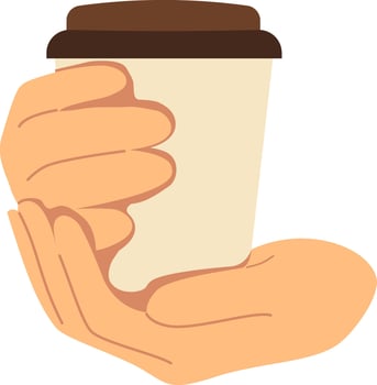 Two hands holding coffee paper cup. vector