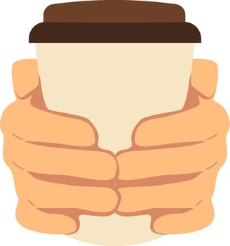Hands holding coffee paper cup. vector