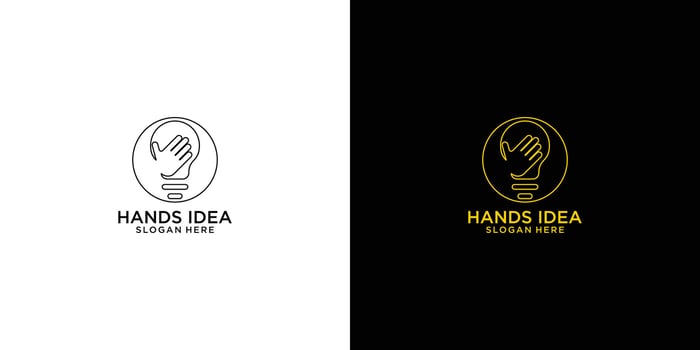 Creative hand and bulb logo design with modern concept premium vector
