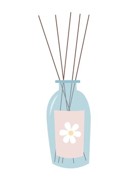 aroma diffuser with bamboo sticks on white background. Aroma sticks in glass bottle flat illustration vector