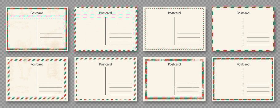 Postcard Frames set. Vintage postcard with paper texture. Postal card blank design vector