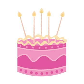 Cute pink birthday cake with cream illustration vector