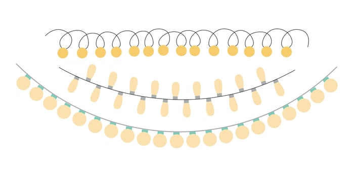 Garlands with lights and lamps flat set vector