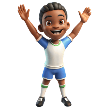Cheerful Black Boy Cartoon Character Wearing Soccer Uniform and Celebrating png