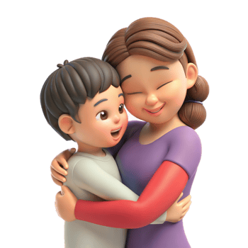 3D Illustration of a Happy Mother and Son Hugging png