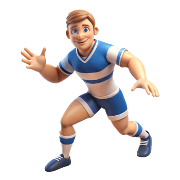 Smiling Cartoon Soccer Player In Blue And White Uniform Ready To Play png