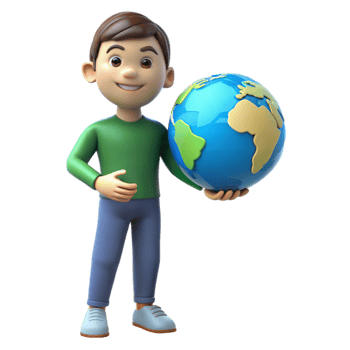 3D Cartoon Boy Holding Earth Globe in Hand, Smiling png