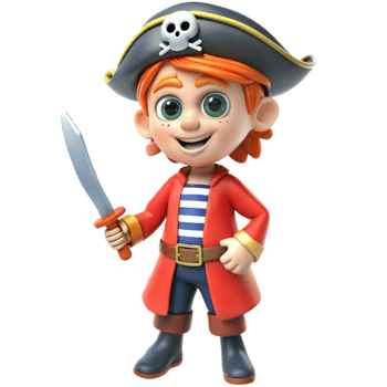 A Smiling Cartoon Pirate Boy Holding a Sword png