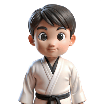 Cartoon boy wearing a karate gi, standing at the ready. png