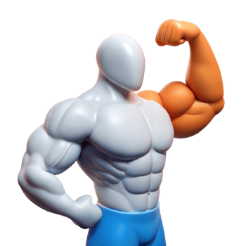 Muscular Cartoon Figure Flexing Bicep With One Orange Arm png