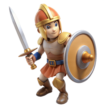 3D Render of a Cartoon Warrior Holding a Sword and Shield png