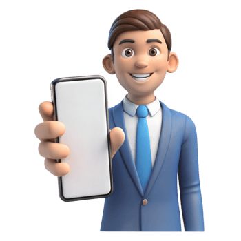 Smiling Cartoon Businessman Holding Smartphone With Blank Screen png