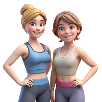 Two Smiling Female Cartoon Characters Dressed In Athletic Wear png