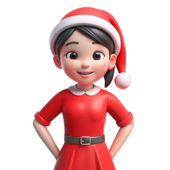 Smiling Cartoon Girl Wearing Santa Hat and Dress png
