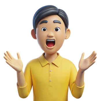 Surprised 3D Cartoon Man in Yellow Polo Shirt With Open Mouth and Raised Hands png