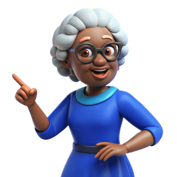 Smiling Black Cartoon Grandmother Pointing With One Finger png